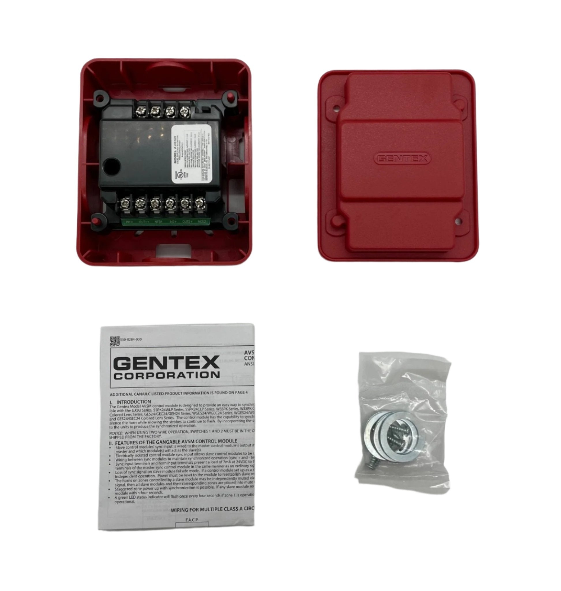Gentex AVSM-R fire alarm device installed, showcasing its sleek design and mounting features for fire safety systems.