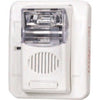 Gentex GES24-1575WW fire alarm with alarm indicator and test button, mounted on wall in a safety system setup
