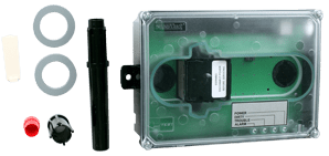 Edwards SD-SJ duct detector mounted in HVAC duct system, used for smoke detection in commercial ventilation systems.