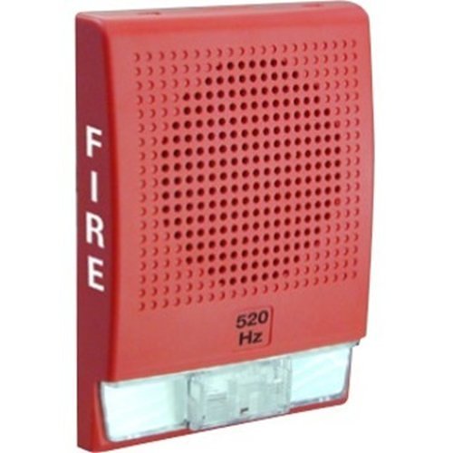 Edwards G4LFRF-HVM horn strobe alarm device with red housing and mounting base, designed for emergency signaling systems