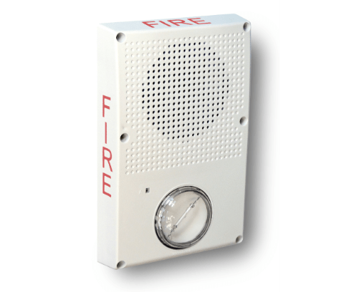 Edwards WG4WF-HVMHC horn strobe alarm device with bright yellow housing and mounting bracket, designed for emergency signaling.