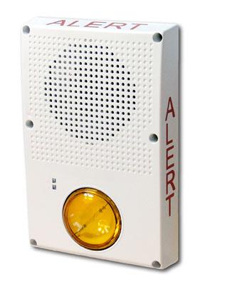 Edwards WG4WA-SVMHA speaker strobe with white housing and audible alert, mounted on wall for visual and sound signaling.