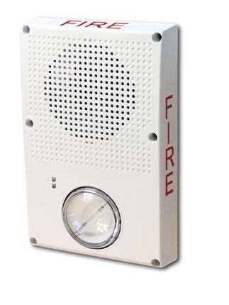 Edwards WG4WF-SVMHC speaker strobe with white cover and mounting hardware, designed for fire alarm notification systems.