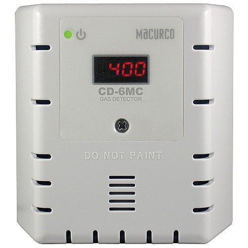 Macurco CD-6MC gas detector with digital display for detecting carbon monoxide levels in indoor environments.