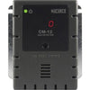 Macurco CM-12 carbon monoxide detector mounted on wall, black rectangular device with digital display and sensor.