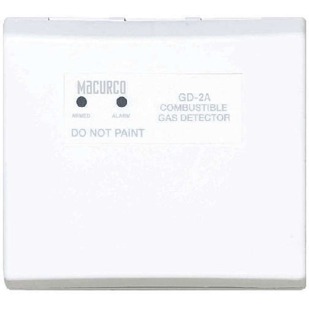 Macurco GD-2A gas detector with digital display and alarm system for indoor air quality monitoring.