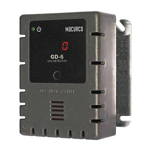 Macurco GD-6 gas detector sensor with digital display, used for detecting hazardous gases in industrial and commercial settings.