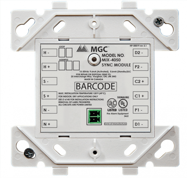 Mircom ULC MIX-4050 fire alarm with digital display and siren, designed for building safety and fire detection.