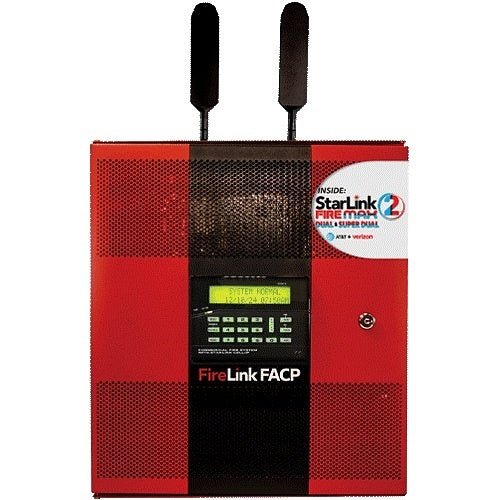 Napco FLX2-32 security alarm control panel with multiple wiring connections and LED indicators.