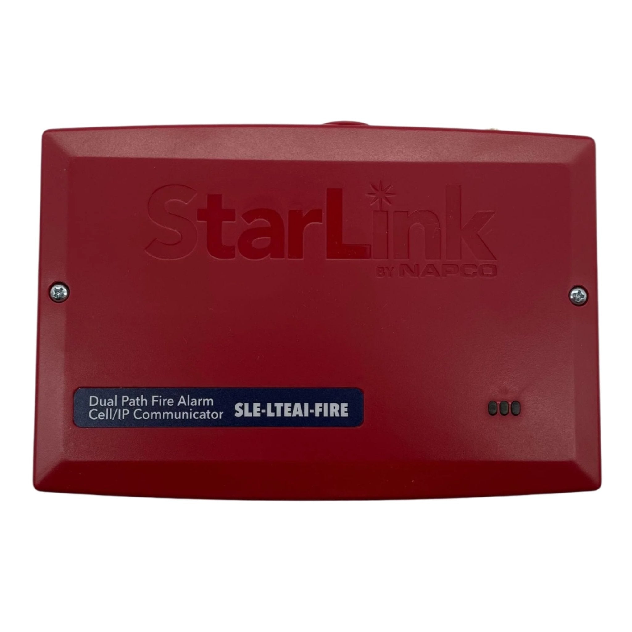 Napco SLE-LTEAI-FIRE alarm system with fire and security sensors, mounted on a wall in a modern home.