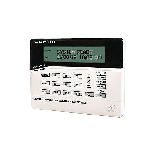Napco GEM-RP1CAE2 security alarm control panel with digital display and keypad for home or business security systems.