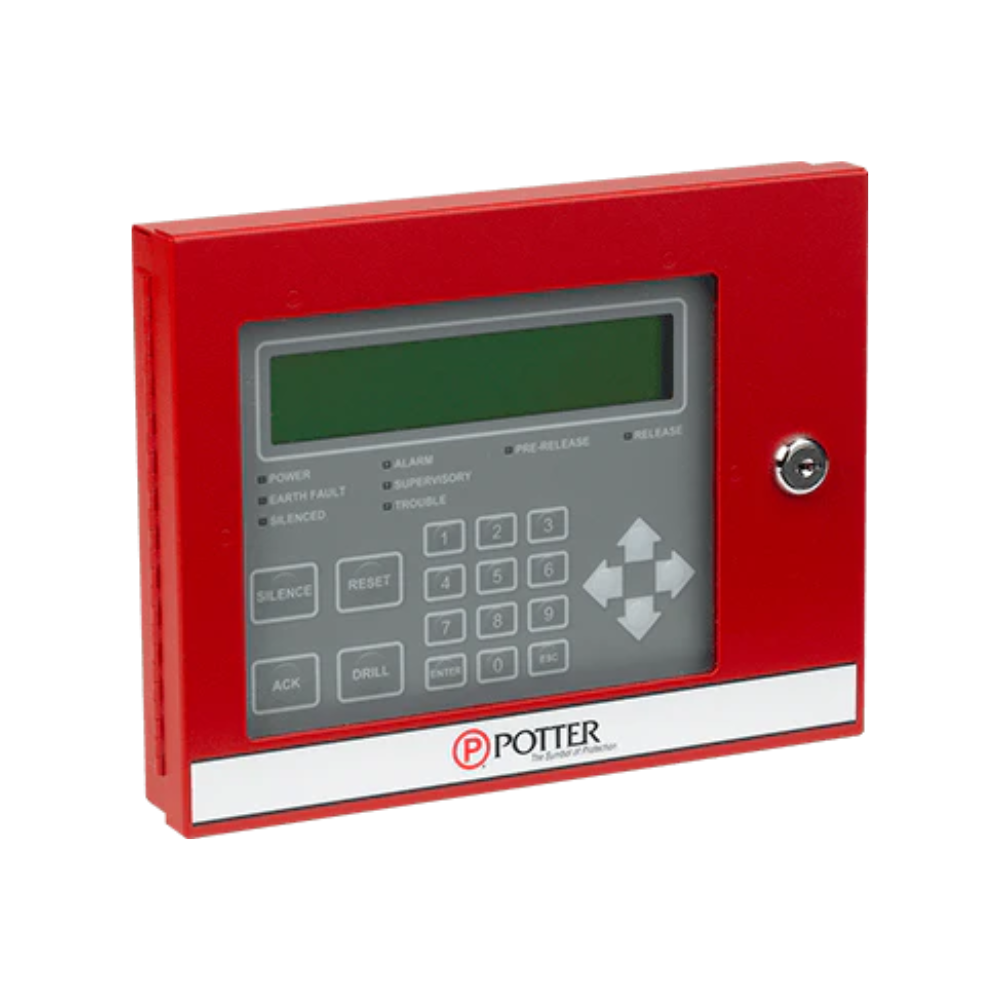 Potter RA-6500R Jem Systems Canada industrial alarm panel with control buttons and display screen.