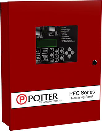 Potter PFC-4410G3 Jem Systems Canada electrical control panel with digital display and multiple connection ports.