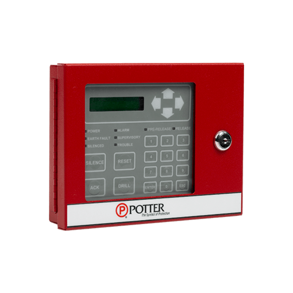 Potter RA-6075R fire alarm sensor with ULC certification, mounted on a ceiling, part of Potter fire alarm system.