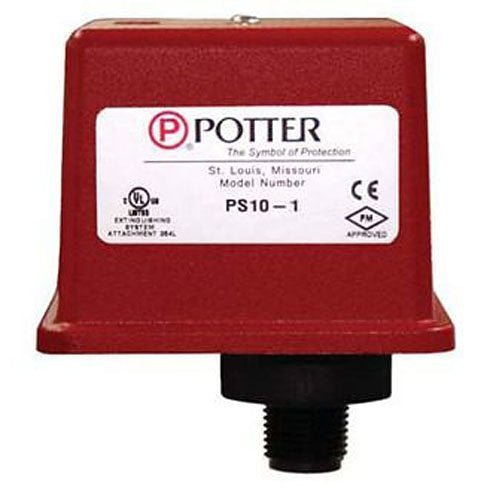 Potter PS10-1 Jem Systems Canada security alarm sensor with white plastic casing and mounted on a wall.