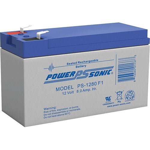 Power Sonic PS-1280 F1 industrial battery with terminals and label, designed for high-performance power applications.