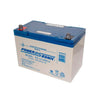 Power Sonic PS-121000 U industrial battery with terminals, shown in a close-up image highlighting its size and design features.
