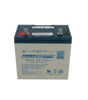 Power Sonic PS-12550 U rechargeable battery showing terminals and branding for industrial or backup power applications.