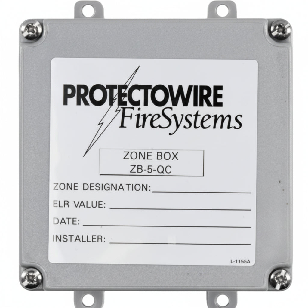 Protectowire ZB-5-QC fire detection cable by Protectowire, shown installed in a commercial setting with protective jacket and connection points.