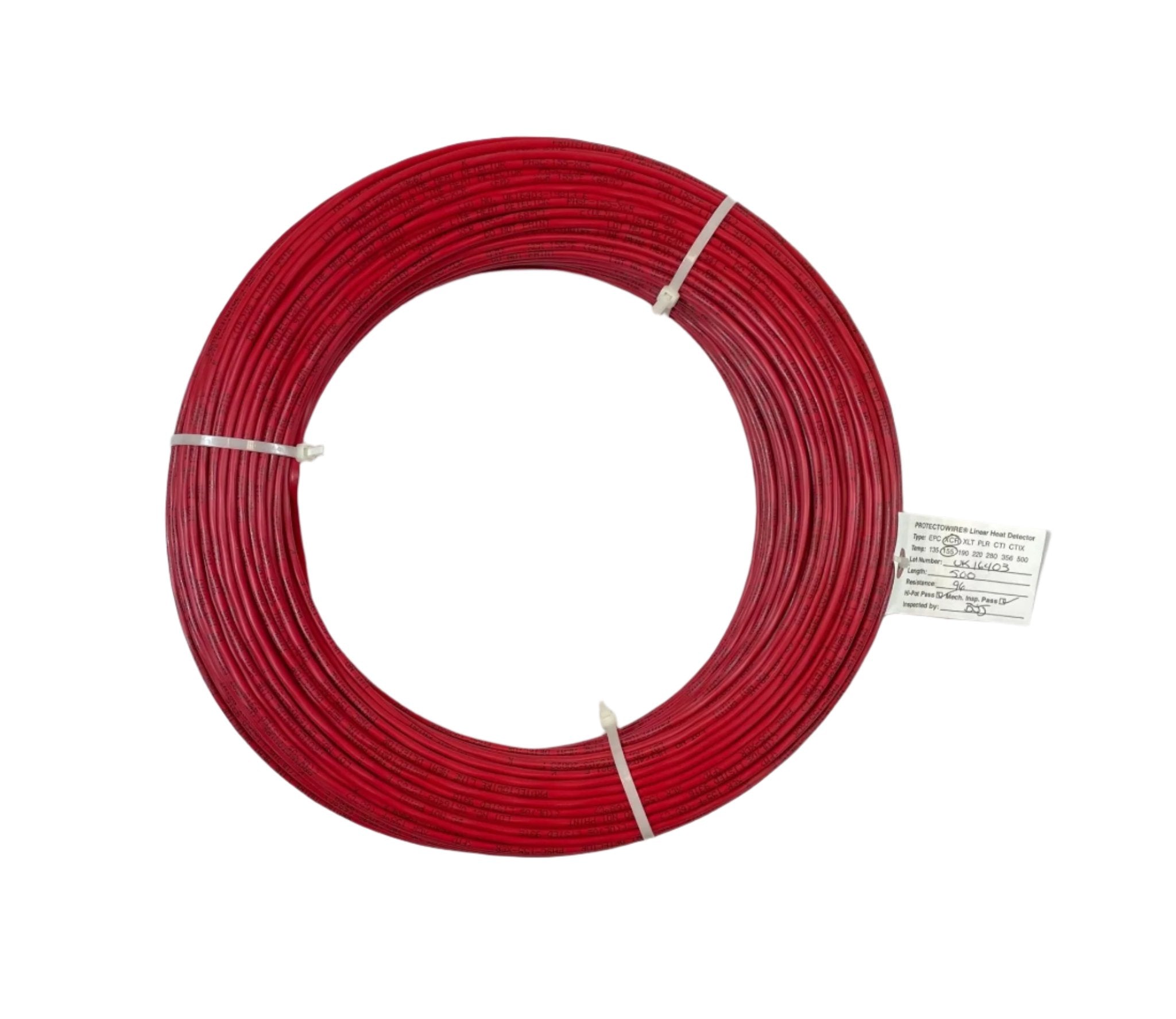 Protectowire PHSC-155-XCR linear heat detection cable installed in a commercial setting, ready for fire safety monitoring.