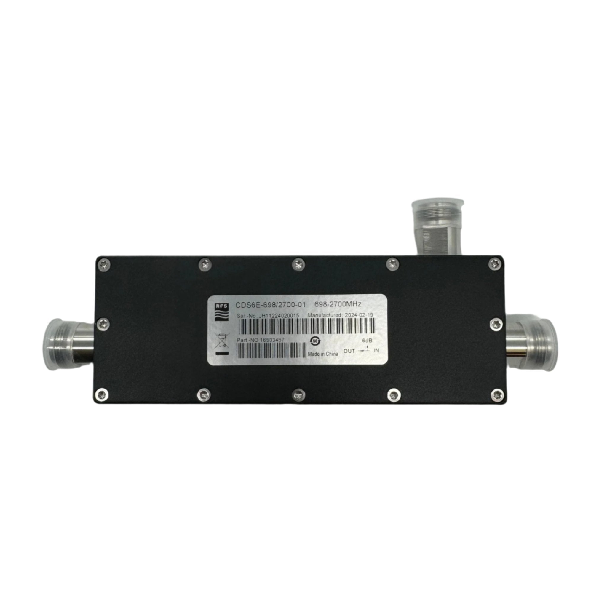 RFS Technologies CDS6E-698/2700-01 electronic component with circuit connections and label, shown on a white background.
