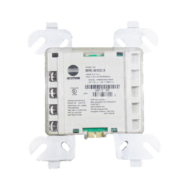 Secutron MRI-M500X fire alarm control panel with touchscreen interface and multiple connection ports, designed for commercial security systems.