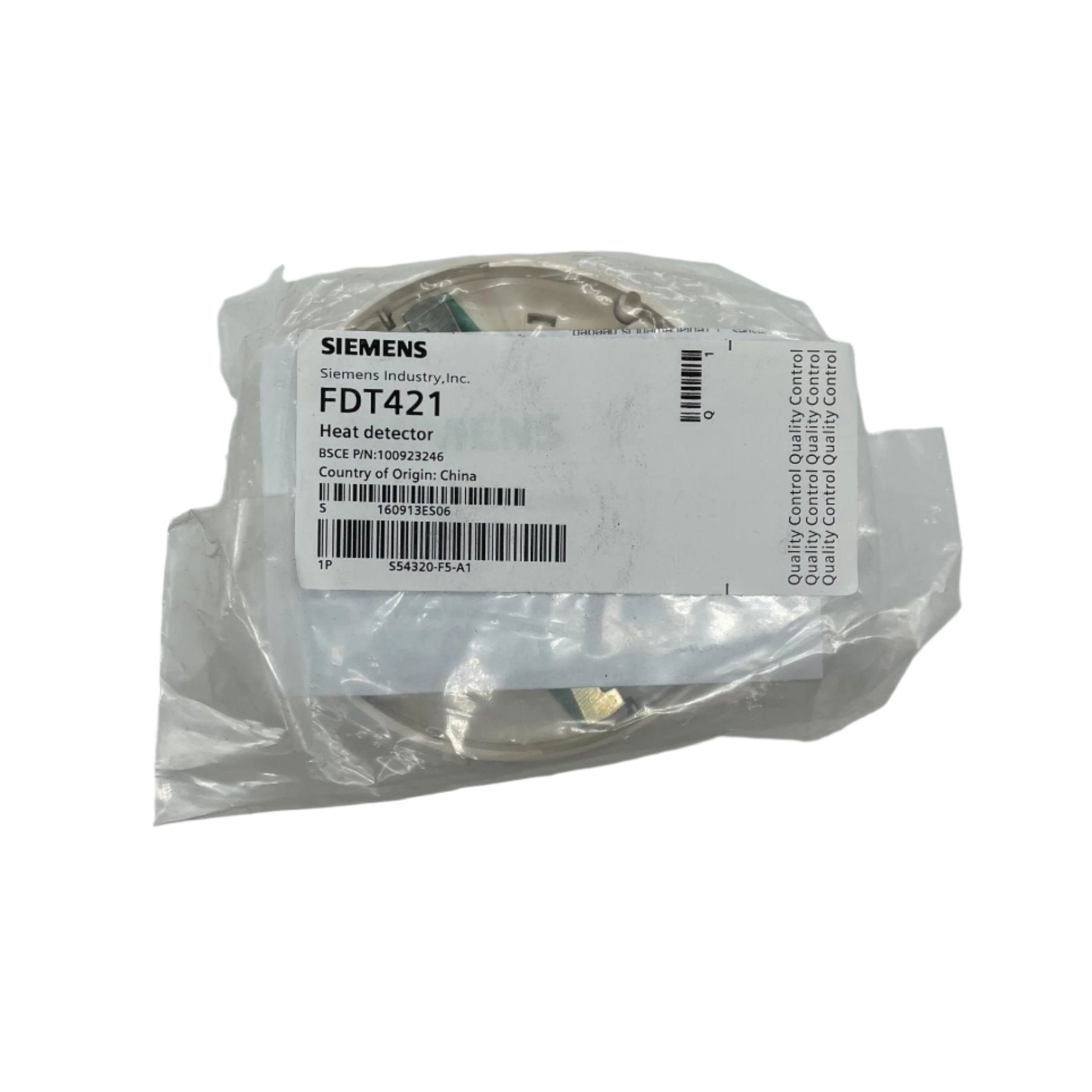 Siemens FDT421 heat detector, fire alarm sensor device with mounting bracket, used for fire safety and smoke detection.