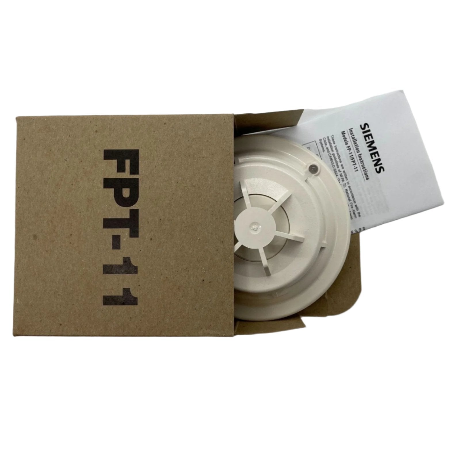 Siemens FPT-11 fire alarm device, mounted on wall with indicator lights, designed for safety and smoke detection.