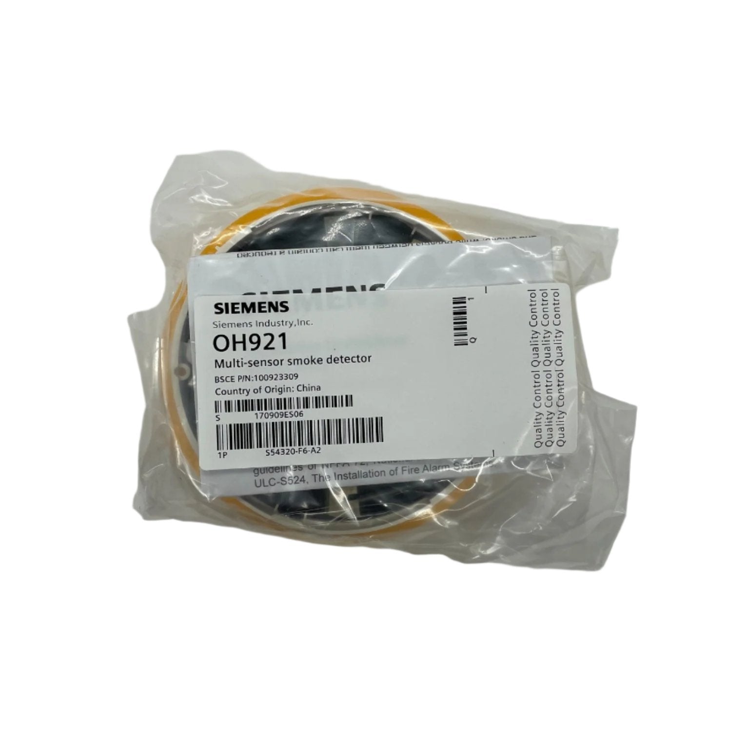 Siemens OH921 fire alarm device mounted on wall, designed for residential or commercial safety detection.