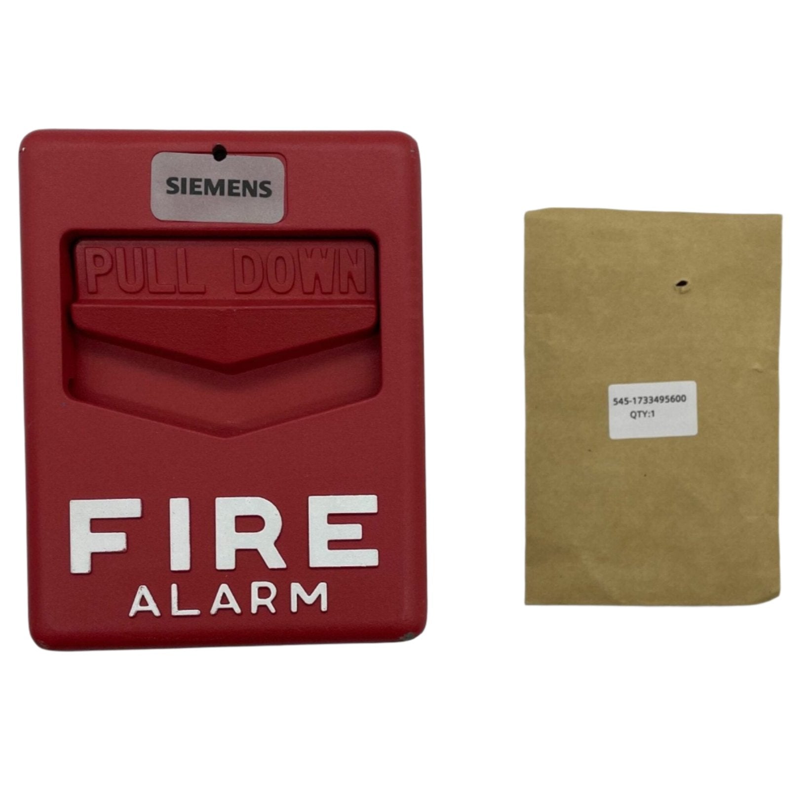 Siemens HMS-M pull station used in fire alarm systems, mounted on a wall with visible activation handle and wiring.