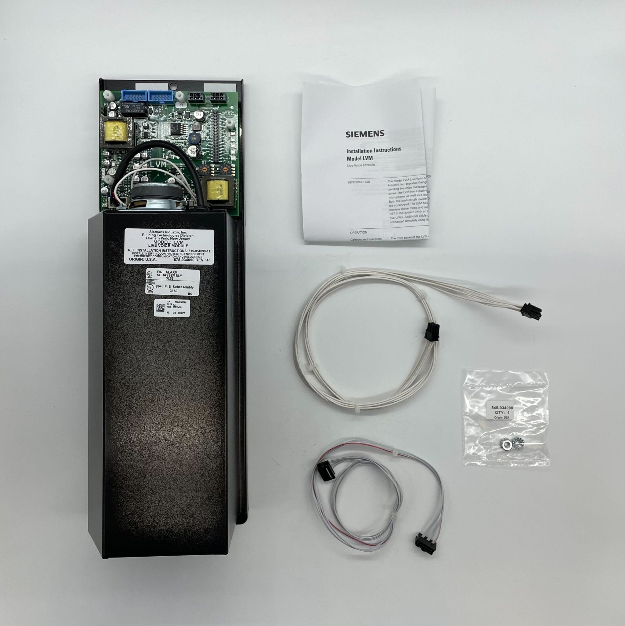Siemens LVM voice system with control panel and wiring, installed in a professional communication setup.