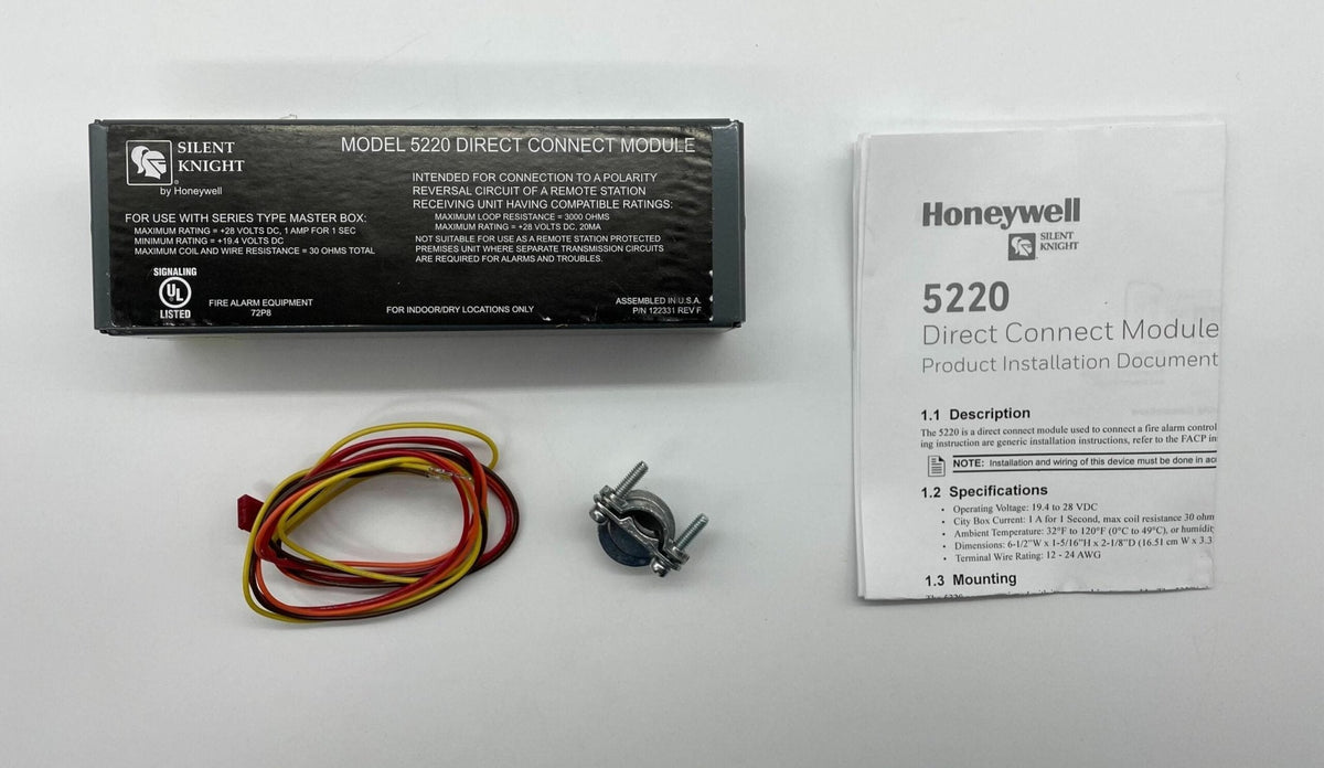 Silent Knight 5220 security system module with black plastic casing and connection ports for alarm control integration.