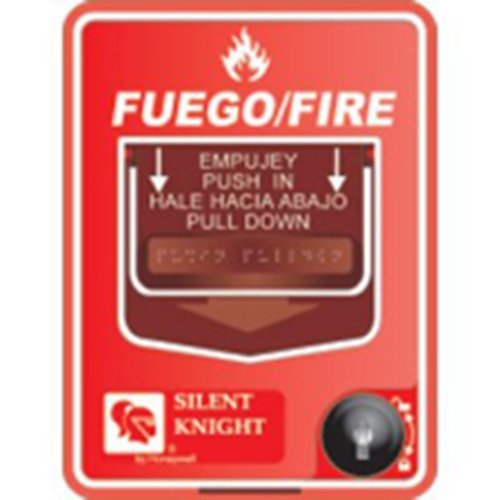 Silent Knight PS-DASP dual-action pull station in Spanish, mounted on a wall, with clear labeling for emergency use.
