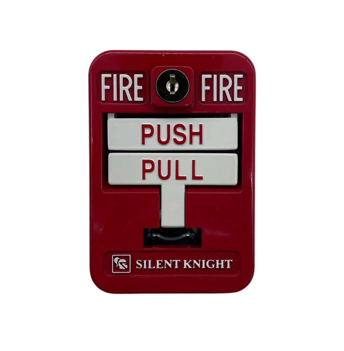 Silent Knight PS-DATK dual-action pull station with red and black design for fire alarm activation.