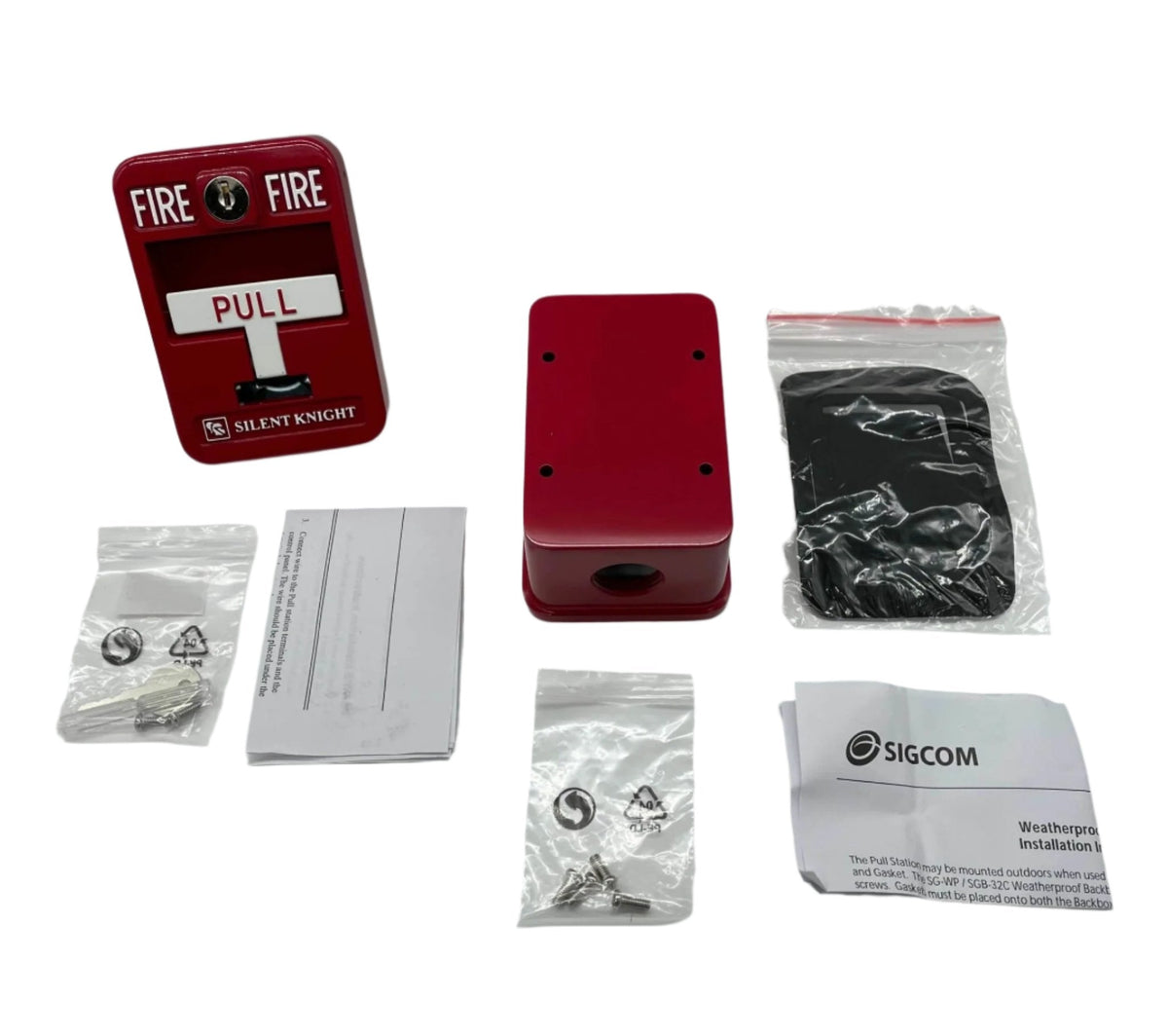 Weatherproof Silent Knight PS-SATK-WP pull station with durable design for emergency alarm activation.