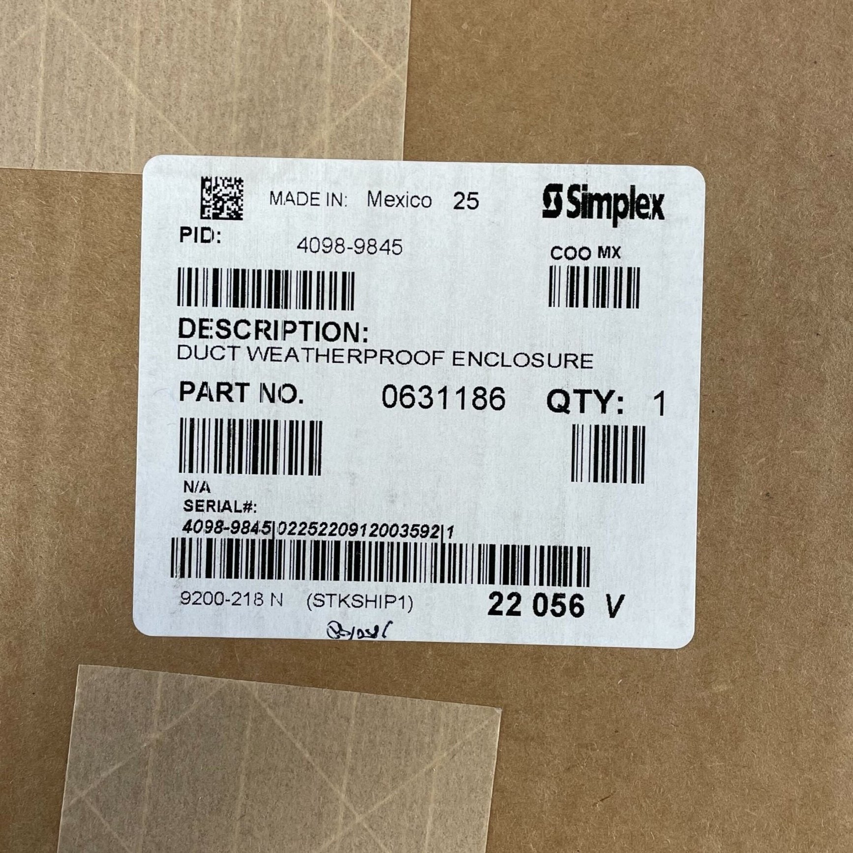 Simplex 4098-9845 enclosure, black metal box with mounting holes, designed for electrical or electronic components.