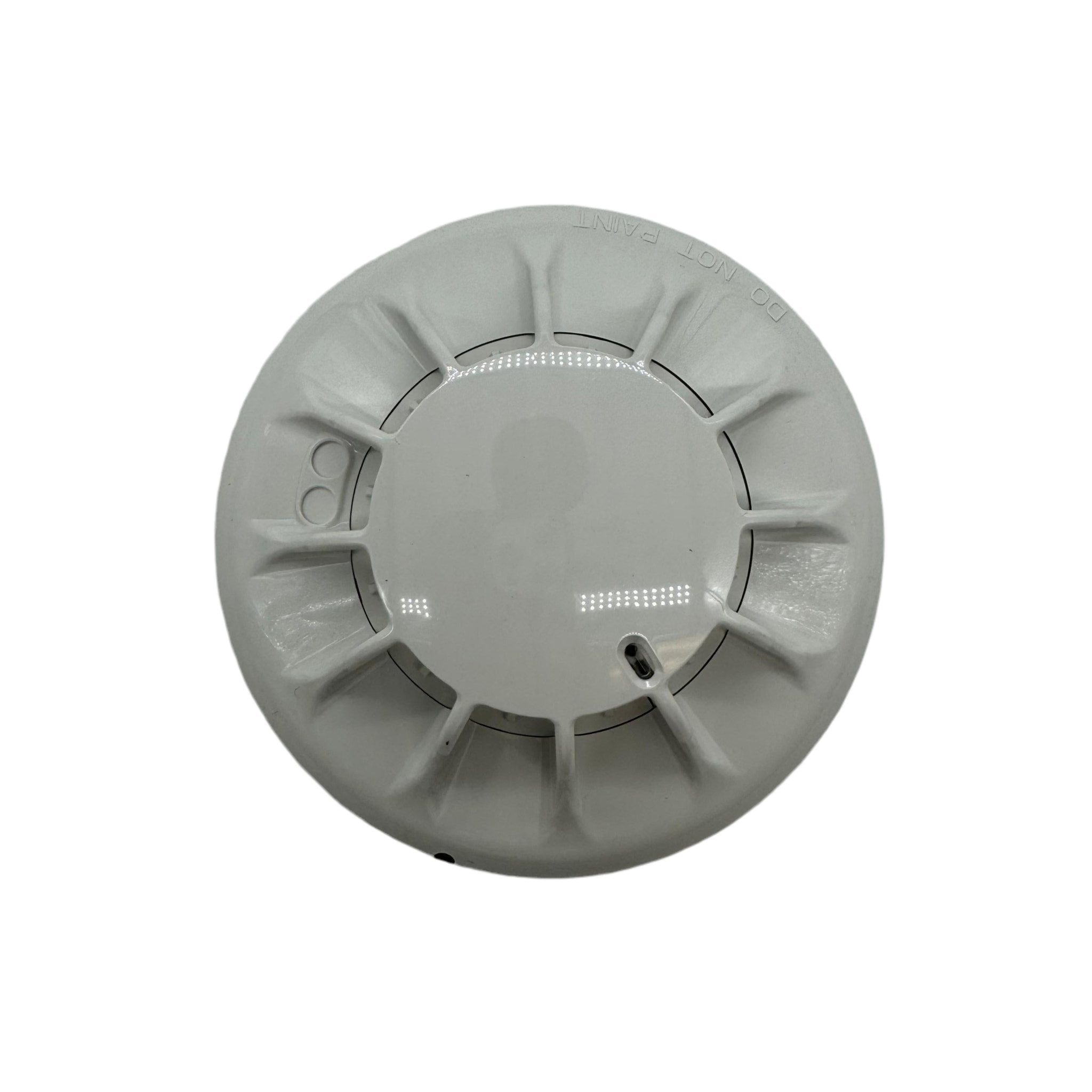 Simplex 4098-5613 heat detector mounted on ceiling, used for fire safety in building systems