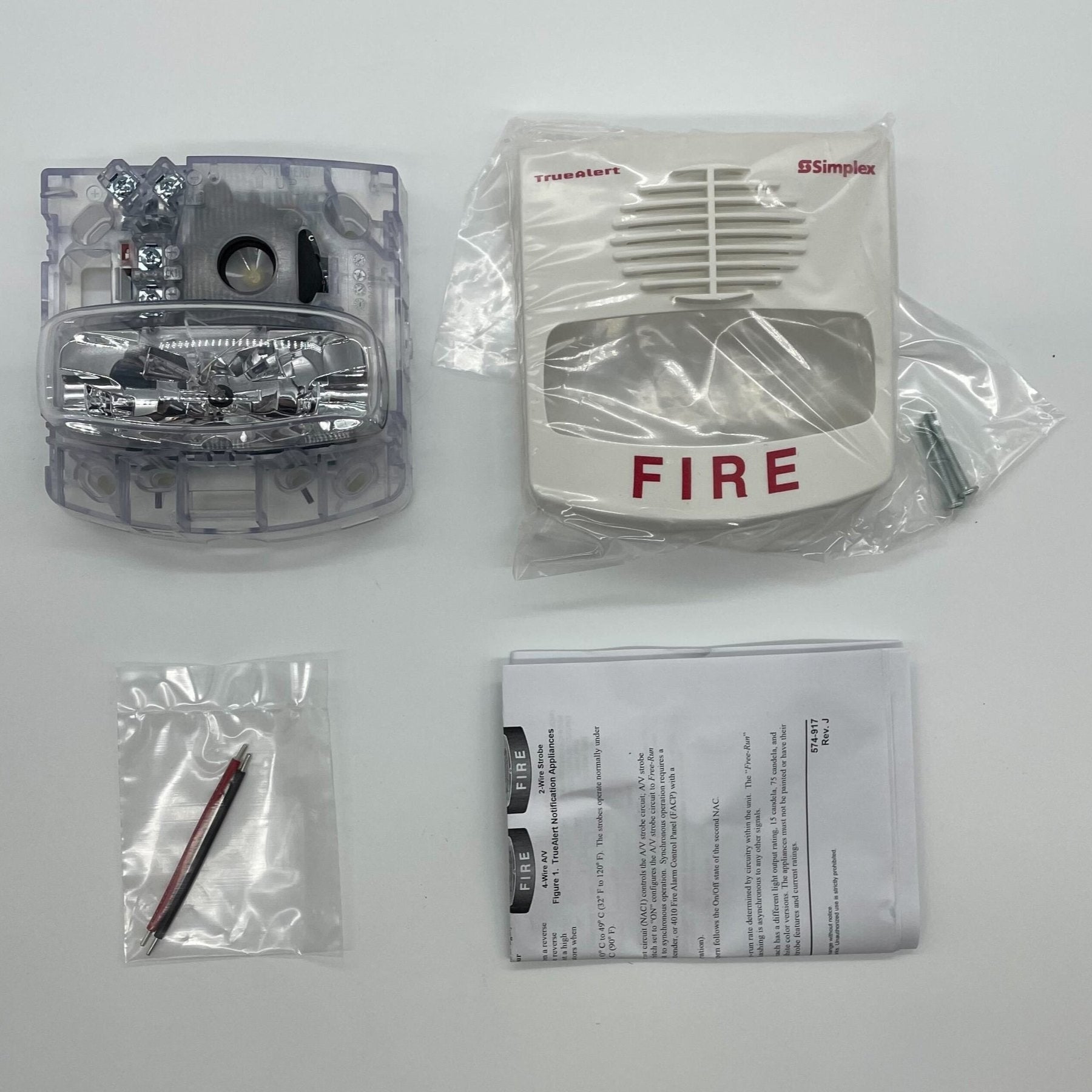 Simplex 4903-9432 horn strobe alarm with red lens and mounting base, designed for emergency notification systems.