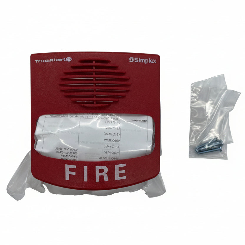 Simplex 49AV-WRF horn strobe alarm device with orange horn and clear lens, designed for emergency notification systems.