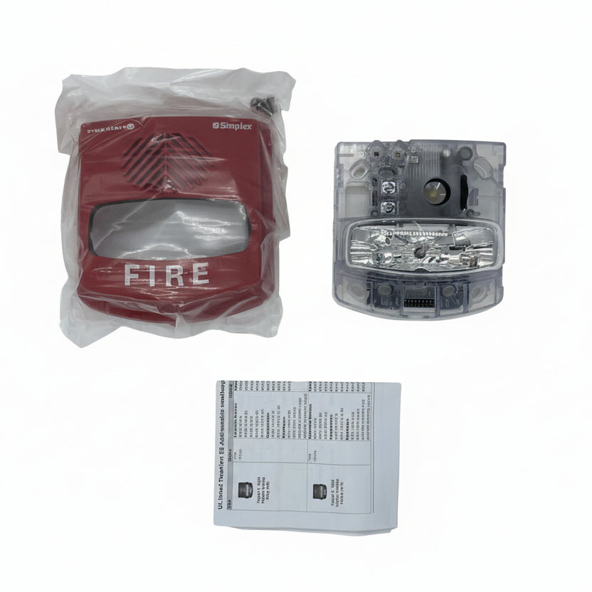 Simplex 49AV-WRFO alarm system with wireless receiver and control panel, displayed on a white background.
