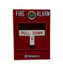 Simplex 2099-9101 pull station alarm device mounted on wall with visible switch and label, used for emergency alerts.