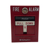 Simplex 2099-9758 pull station alarm system mounted on wall with clear labeling and emergency signage.
