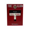 Simplex 2099-9759 pull station fire alarm device mounted on wall, part of Simplex fire safety system.