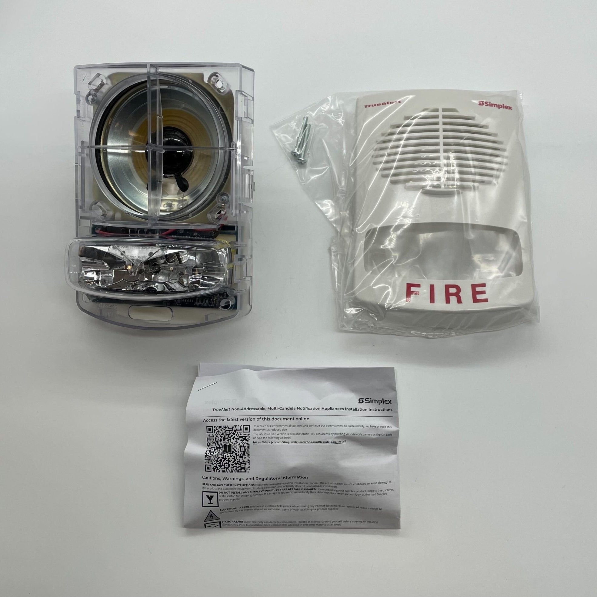 Simplex 4906-9153 fire alarm sensor unit with wiring and mounting hardware, designed for fire detection systems.