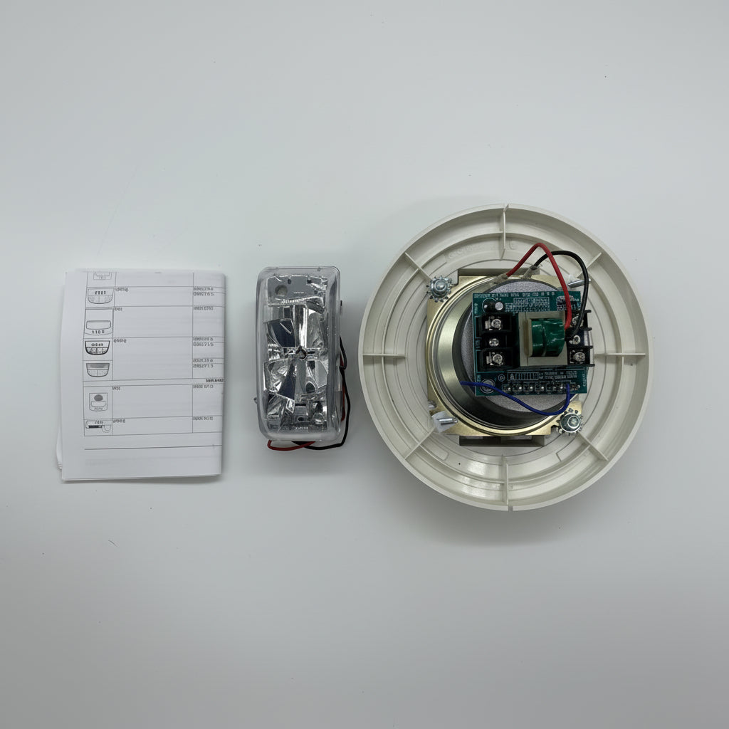 Simplex 4906-9154 speaker strobe alarm with red housing and clear lens, designed for emergency notification systems.