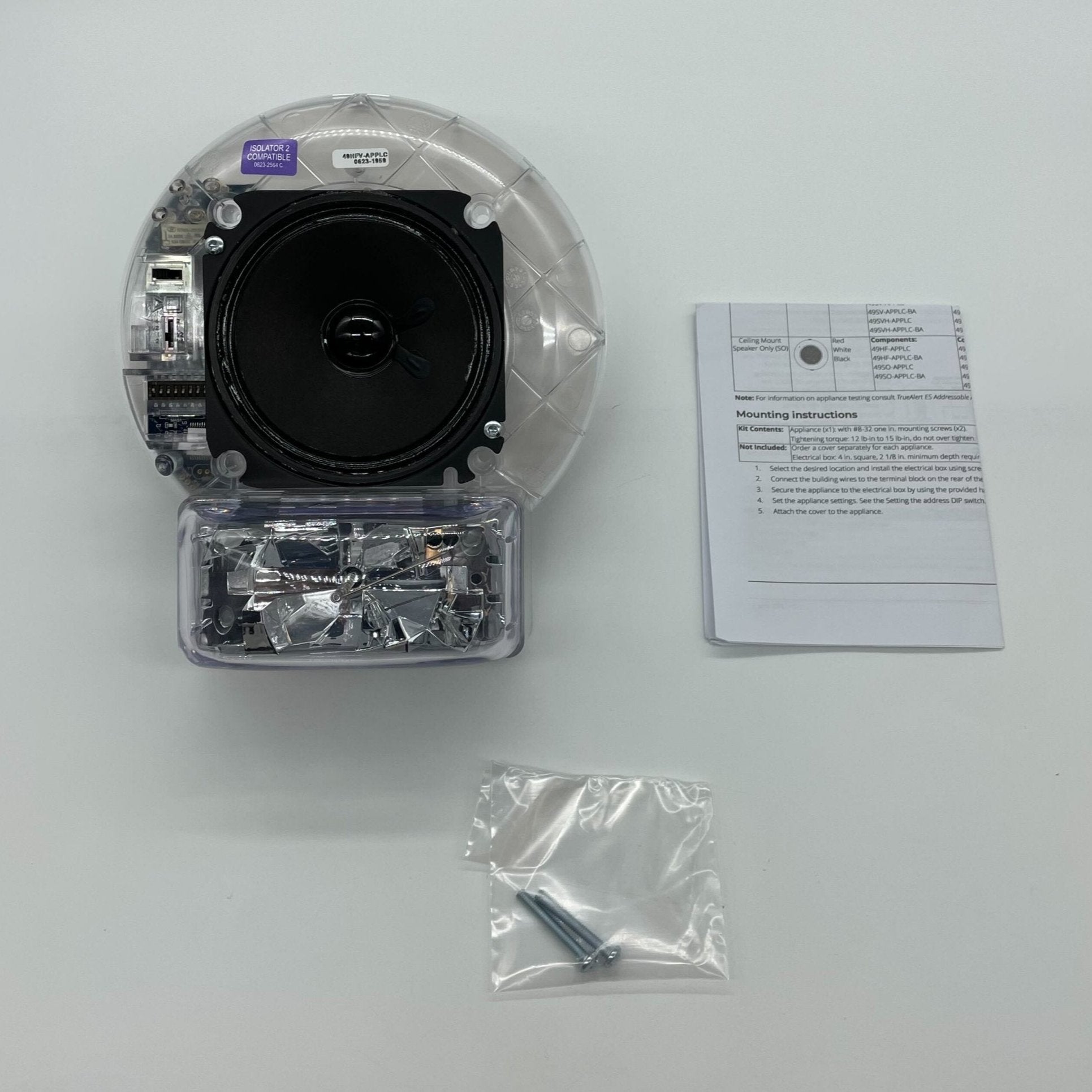 Simplex 49HFV-APPLC speaker strobe with red warning light, mounted on a wall for fire alarm signaling.