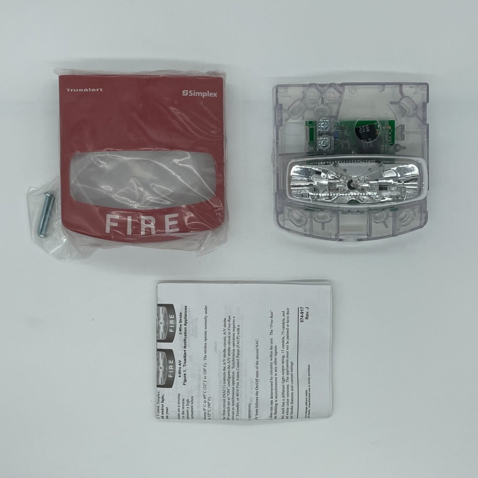 Simplex 4904-9170 strobe light with clear lens and mounting bracket, designed for fire alarm systems.