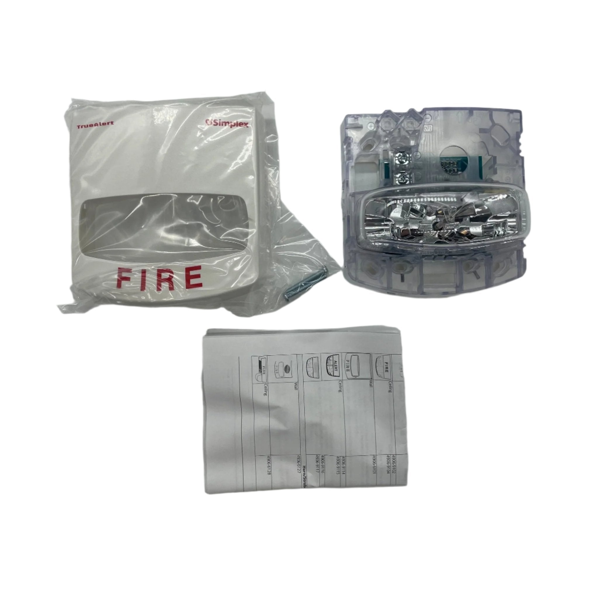 Simplex 4906-9103 fire alarm with white plastic housing and mounting bracket, designed for building safety systems.