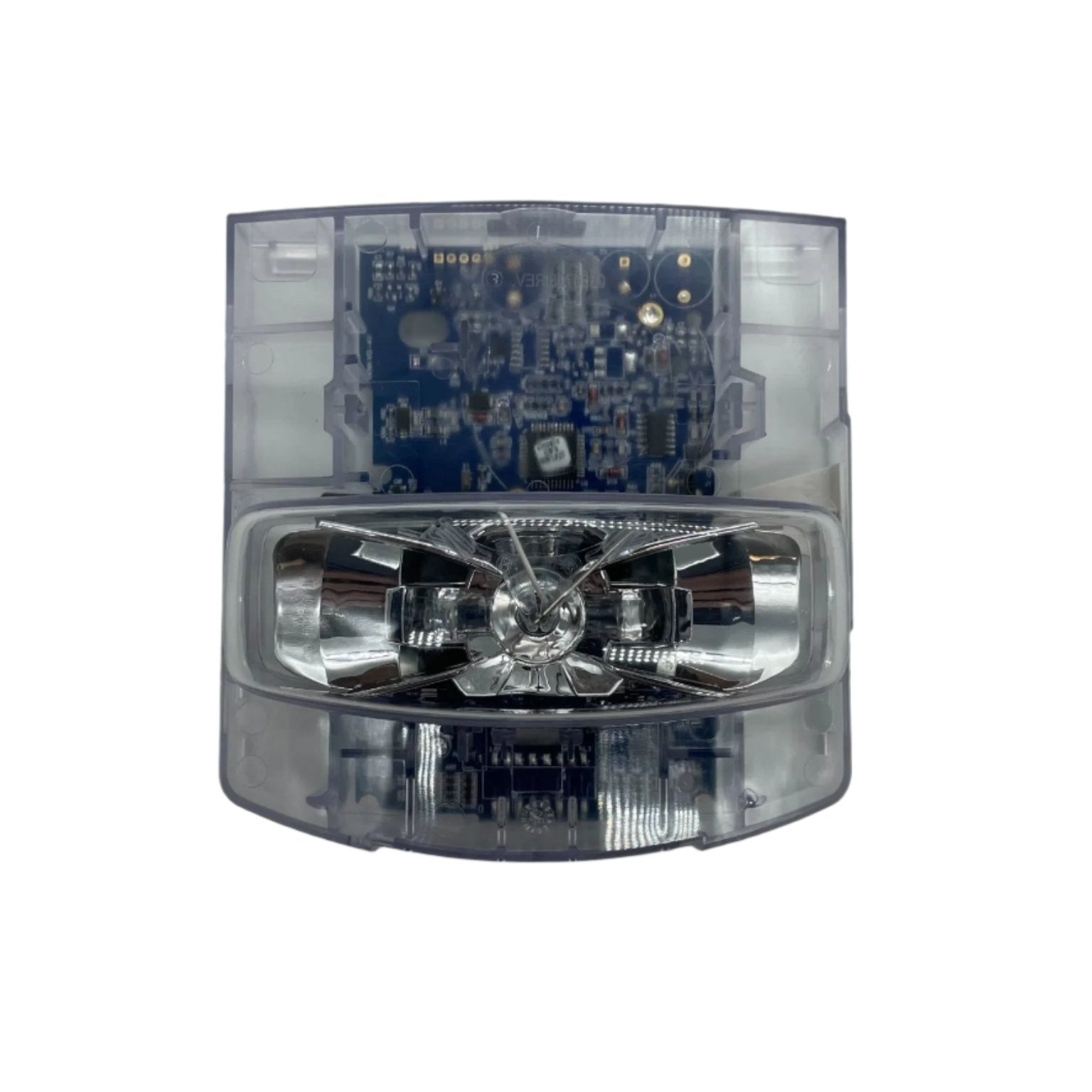 Simplex 49VO-APPLW horn strobe alarm with white cover and mounting base, designed for fire safety and signaling.