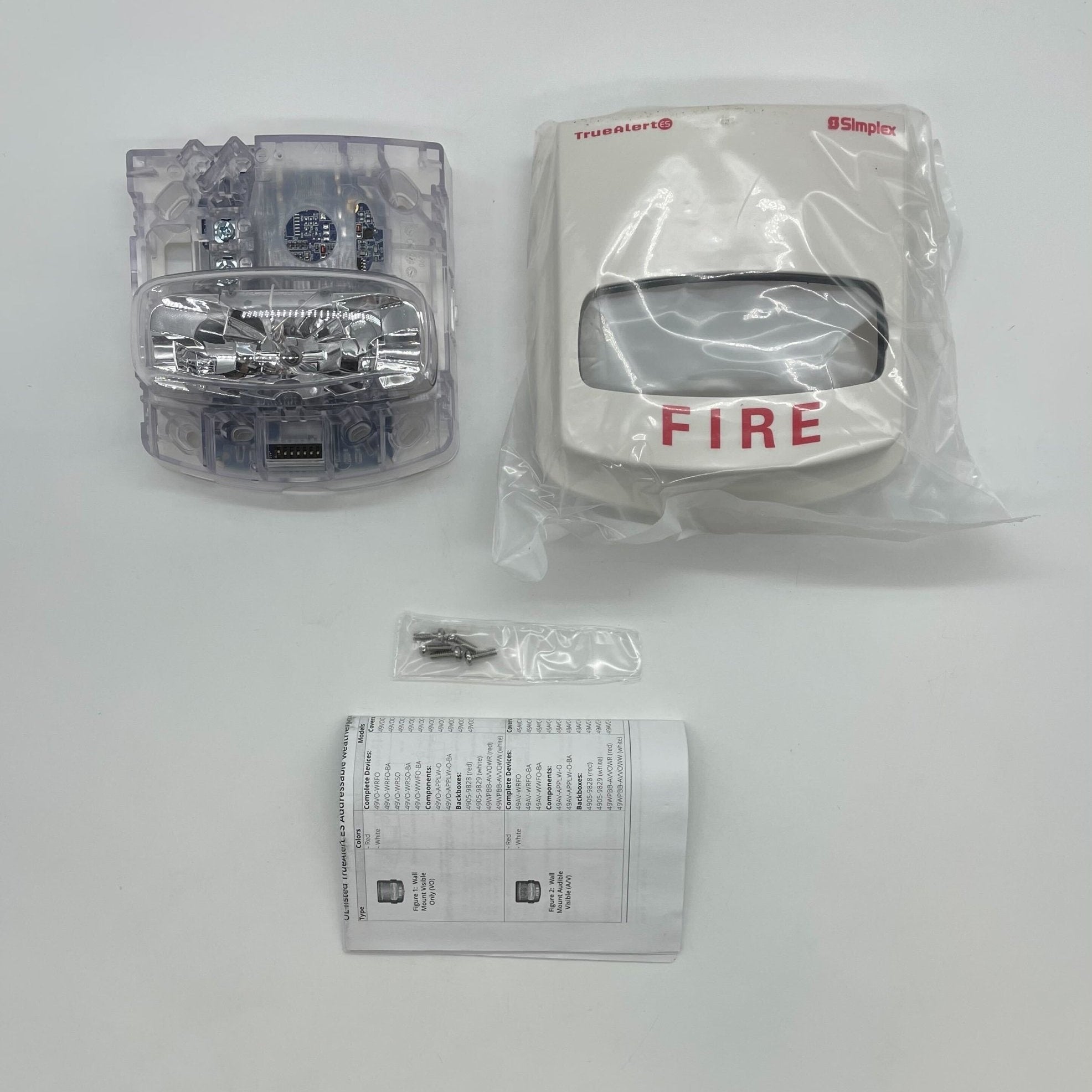 Simplex 49VO-WWFO-BA fire alarm with white weatherproof enclosure, designed for commercial fire safety applications.